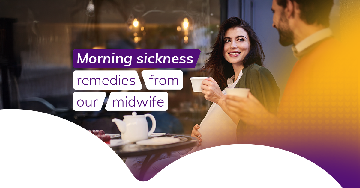 Brunette pregnant woman having tea