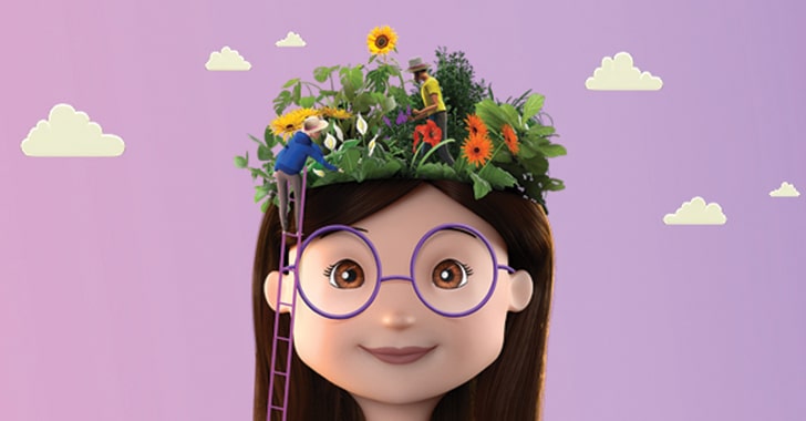 animated image of girl wtih a garden on her head that's being tended to